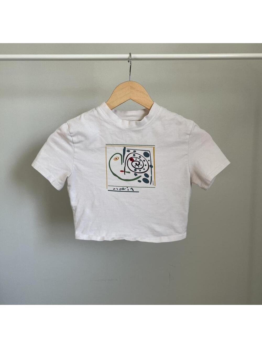 Abstract Art Baby Tee Y2K Graphic Crop Top Fitted White Tee